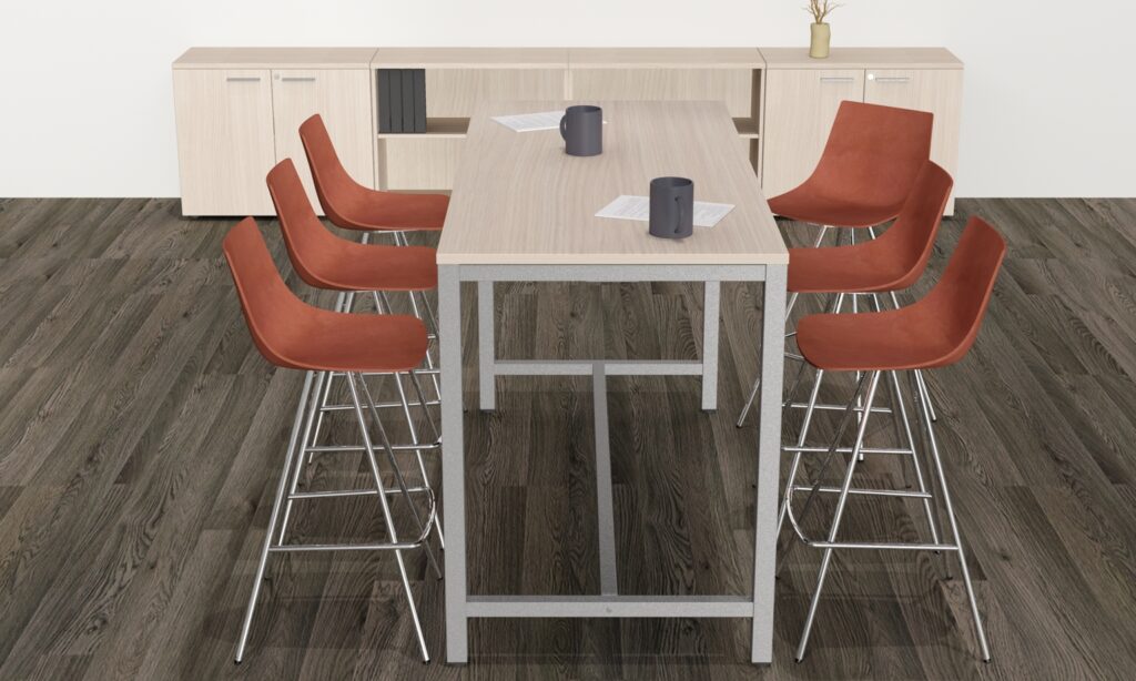 mesa de oficina Nemo Alta en office con taburetes